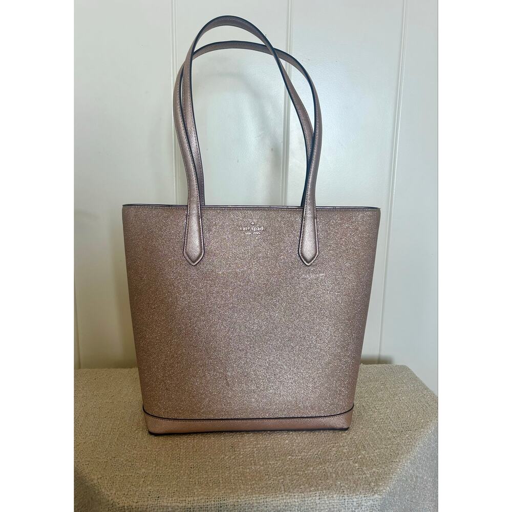 Kate Spade New York Rose Gold Tinsel Glitter Tote Bag